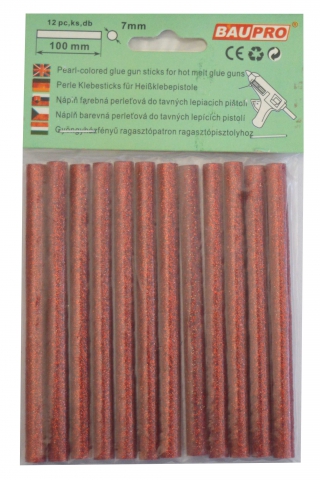 Ragasztópatron gyöngyházfényű piros 11x200mm 12db Baupro