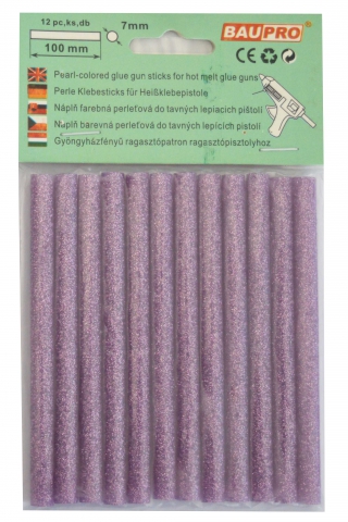 Ragasztópatron gyöngyházfényű lila 11x200mm 12db Baupro