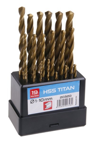 HSS fúrószár készlet fémhez TITAN, 1-10mm, 19db.